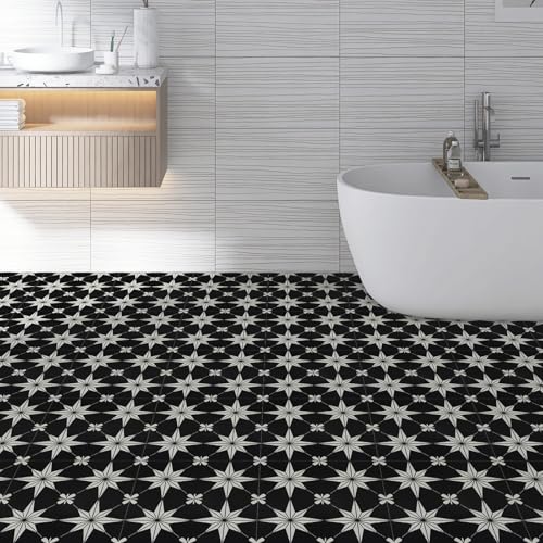 Dureidos Peel and Stick Floor Tiles: 11.8"x11.8" Self-Adhesive Easy to Install Tile Sticker, Waterproof Vinyl Flooring,for Bathroom, Kitchen, Bedroom, 30PCS Covering 30 sq ft Black and White by Dureidos - Used condition - Image 2