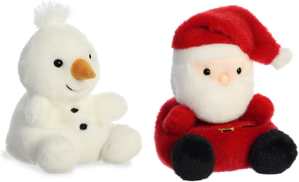 Aurora World Small Palm Pals 2 Piece Christmas Plush Bundle, Santa Claus and Snowman