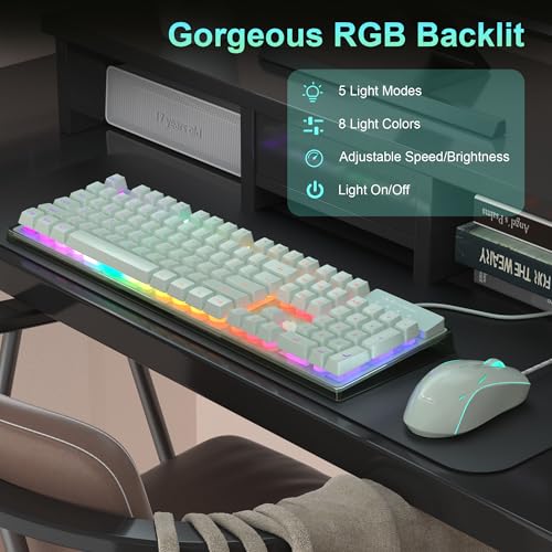 Image of Gaming Keyboard and Mouse Combo, K1 RGB LED Backlit Keyboard with 104 Key Computer PC Gaming Keyboard for PC /Laptop (Green)