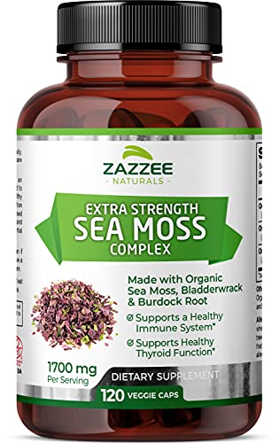 Zazzee Extra Strength Organic Sea Moss Complex, 1700 mg, 100% Organic Ingredients, 120 Vegan Capsules, with Organic Bladderwrack and Organic Burdock Root, Vegan, Non-GMO and All-Natural