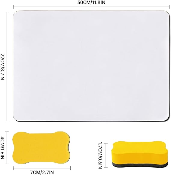10PCS A4 Whiteboard, Mini Whiteboard Double-Sided White Board with 10 Dry Erasers and 10 Pens Small White Board for Children's Drawing and Writing Perfect for Classrooms, Homes and Offices