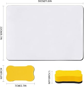 10PCS A4 Whiteboard, Mini Whiteboard Double-Sided White Board with 10 Dry Erasers and 10 Pens Small White Board for Children's Drawing and Writing Perfect for Classrooms, Homes and Offices