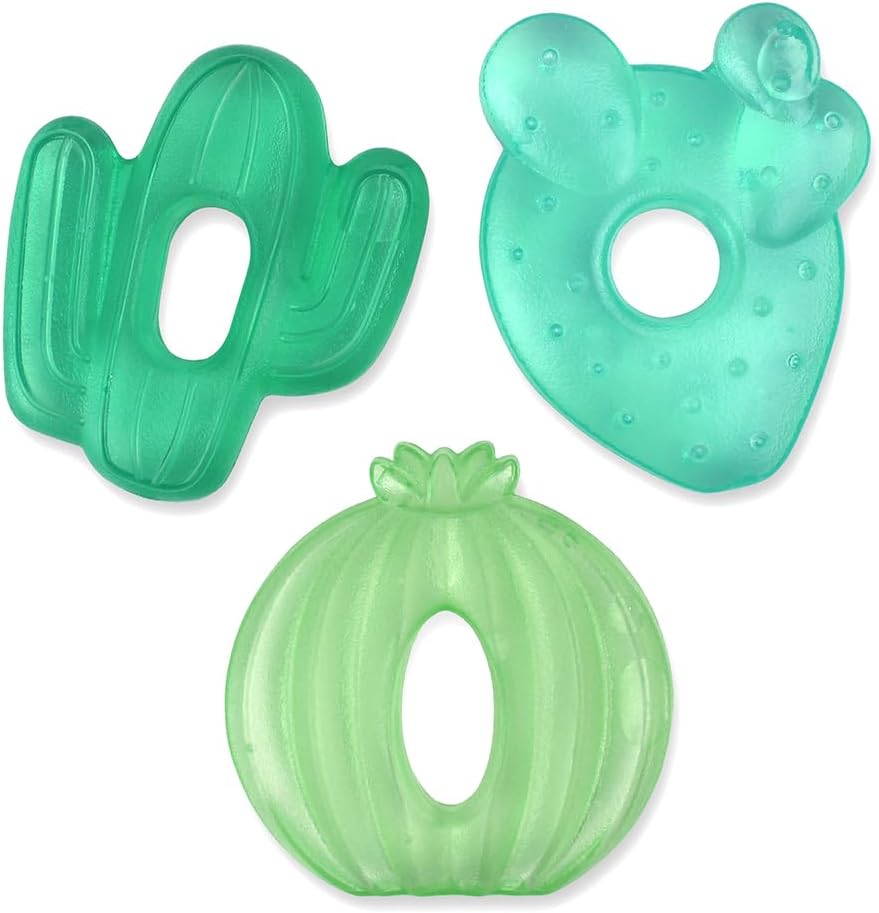 Itzy Ritzy Water-Filled Teethers for Teething Relief, Set of 3 Green Cactus | Textured Surfaces Help Massage Sore Gums - Water-Filled Design Provides Cooling Comfort When Chilled in the Refrigerator.
