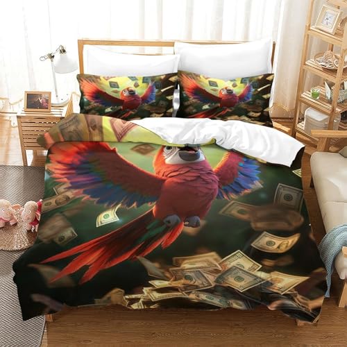 Housse de couette perroquet volant 3D 140x200 microfibre anti-tache - 3