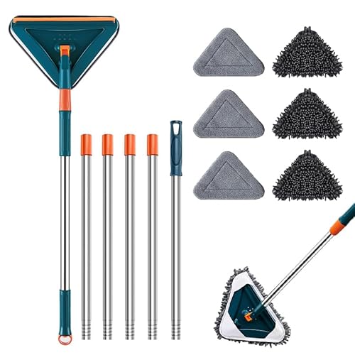 Wall Cleaner Mop with Long Handle 360° Wall Mop Triangle Mops for Floor Cleaning Baseboard Cleaner Tool with 5 Microfiber Duster Pads Dust Washer Cleaning Tools for Walls Windows Ceiling Fan