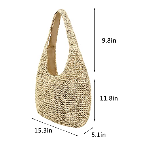 Image of Naimo Women Straw Beach Shoulder Bag Woven Tote Handbag Large Handmade Weaving Summer Casual Hobo Bag