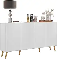 Aparador Buffet 4 Portas c/Pés Retrô Veneza Multimóveis Branco/natural
