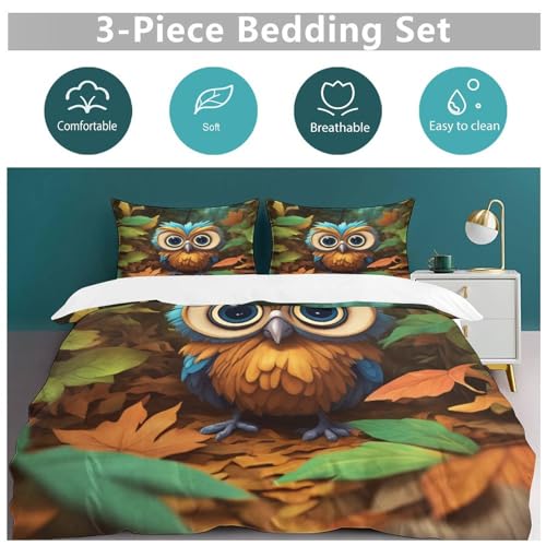 Housse de couette polyester microfibre coton hibou lit double - 6