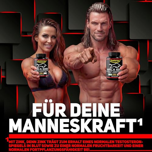 MACA Kapseln extra stark + hochdosiert - 120 Kapseln, Maca Pulver Extrakt, Tribulus terrestris, Pinienrinde, natürliches Vitamin C, Selen, Zink trägt zum Erhalt eines normalen TESTOSTERON SPIEGELS bei