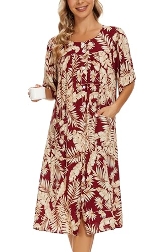 Image of COSUNIONY House Dresses for Women Cotton Short Sleeve House Coat Buttons Down Dusters Robe with Pockets S-XXL