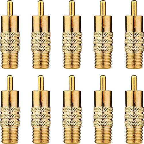 Urtop 10-Pack F-Type Female to RCA Male Coaxial Cable Audio Video Adapter Gold Plated Connector Straight Coupler
