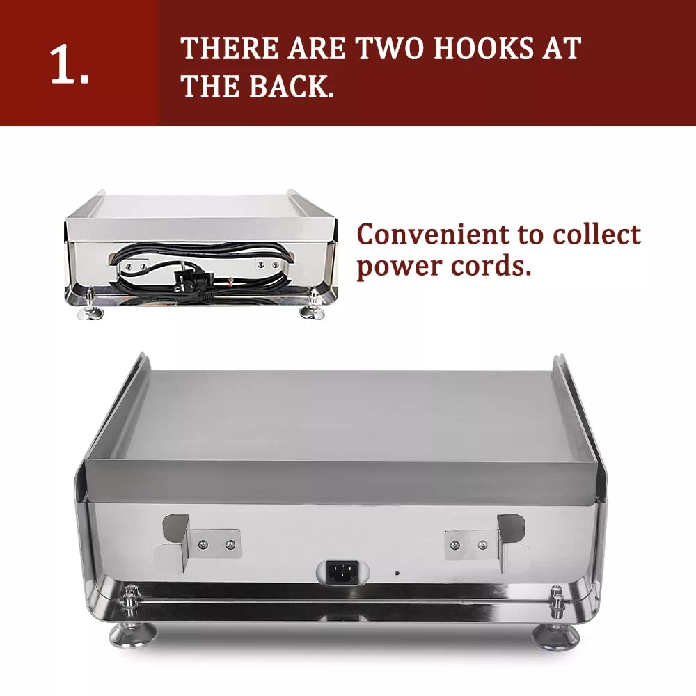 Helikim 2300W Commercial Electric Flat Top Griddle Stainless Steel Countertop Barbecue Nonstick BBQ for Burger Bacon 50-300 °C Adjustable