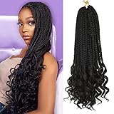 3S Wavy Ends Box Braids Crochet Braiding Hair Extensions Black Color Synthetic Goddess Box Braids...
