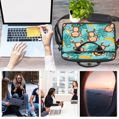 Funda para laptop de 15 pulgadas con estampado de mono y plátano, maletín delgado para negocios, bolso mensajero para mujeres y hombres, funda para laptop para trabajo, oficina y viajes miniatura 6