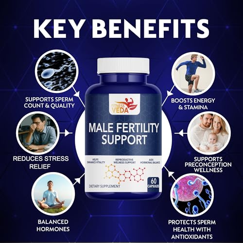 Image of Fitness Veda Male Fertility Support Capsules | Men's Reproductive Health & Vitality Formula |Herbal Fertility Booster | Sperm Health, Stamina & Reproductive Wellness Support - 60 Veg Capsules