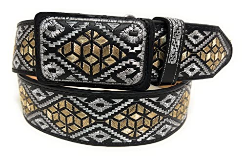Cinto Charro Bordado Color Plata y Oro, Men's Silver and Gold Embroidered Western Belt2