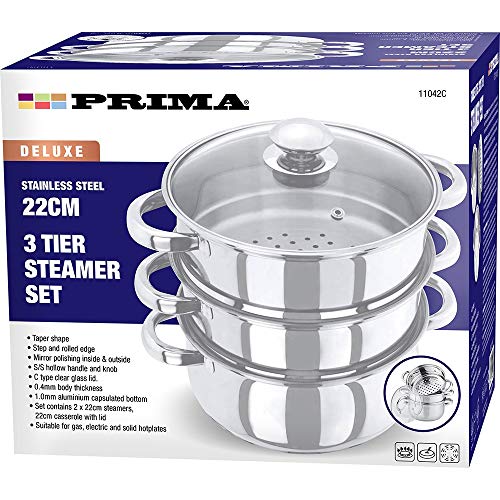 New 22CM Stainless Steel 3 Tier Steamer Cooker Pot Set Glass LID COOKWARE Food