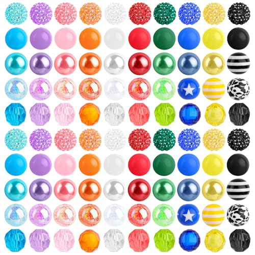 Framendino, Paquete de 100 cuentas de goma de mascar coloridas de 20 mm de plástico grueso para hacer bolígrafos, llaveros y manualidades