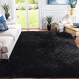 XSIVOD hochflor Wohnzimmer Teppich, Schlafzimmer Bettvorleger, Moderner zottelig flauschig weich Teppiche für Kinderzimmer Anti-Rutsch Unterseite waschbarer Teppich, 120x160 cm, Schwarz