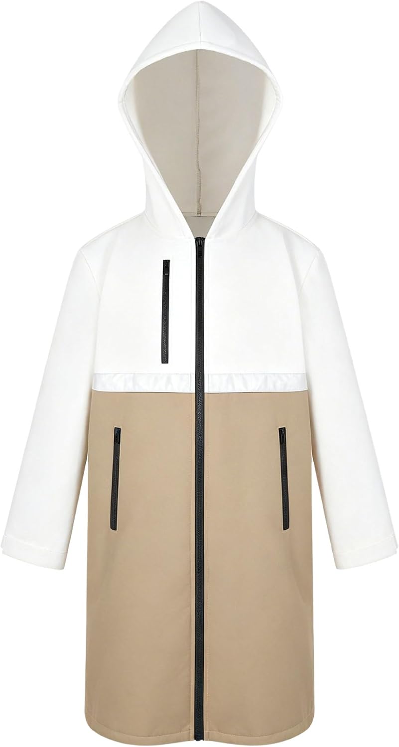 Mufeng Girls Water Resistant Parka Hooded Swim Jacket Plush Fleece Robe for Swimming Scuba Diving