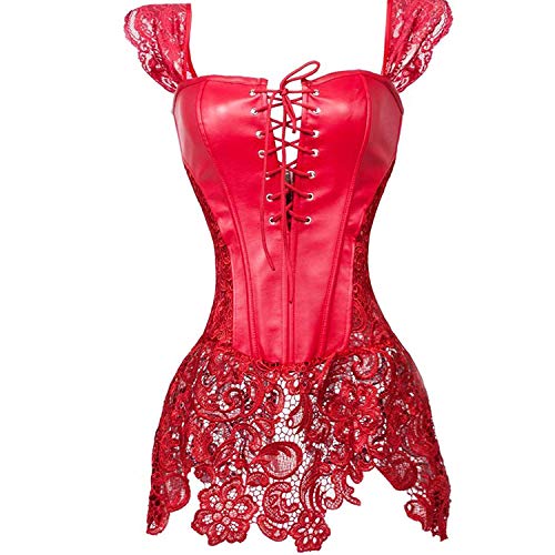 Jutrisujo jupe corsets cuir femme dentelle bustier robe guepiere minceur sûrre taille sexy costume burlesque Rouge xl