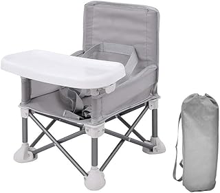 LADIDA Foldable Baby Travel Seat Booster Toddlers Dining Seat Removable Tray with Travel Bag Portable Folding Booster Feeding Chair for Children Toddlers Infants, Gray 308