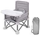 LADIDA Foldable Baby Travel Seat Booster Toddlers Dining Seat Removable Tray with Travel Bag Portable Folding Booster Feeding Chair for Children Toddlers Infants, Grey 308