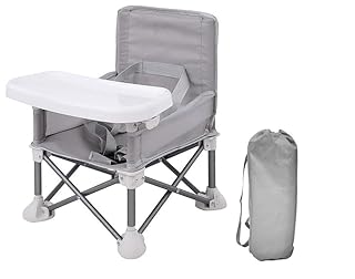 LADIDA Foldable Baby Travel Seat Booster Toddlers Dining Seat Removable Tray with Travel Bag Portable Folding Booster Feeding Chair for Children Toddlers Infants, Grey 308