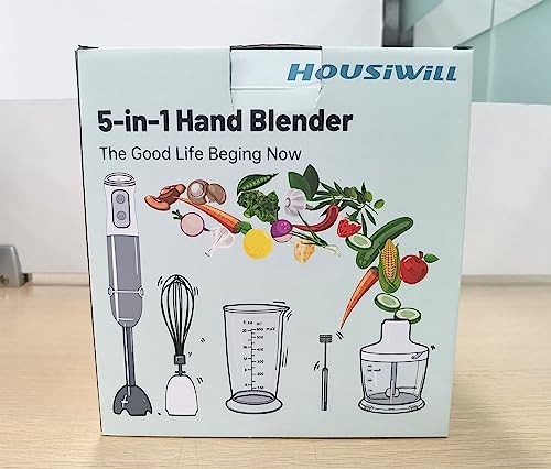 Mixeur Plongeant, Mixer Plongeur 5 en 1 1000W,Mixeur Plongeant Multifonction avec 5 Accessoires, 12 Vitesses, Bouton Turbo, sans BPA, pour Smoothies, Purées, Aliments pour Bébés-Acier Inoxydable