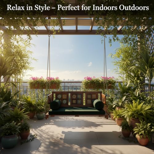 Image of APRODZ Swing for Home Reversible Sheesham Wooden Jhula for Adult for Home | Wooden Swing for Balcony | Hanging Swings with Brass Coated Chain | Patio Double Seater Indoor /Outdoor Swing, 132 x 55cm