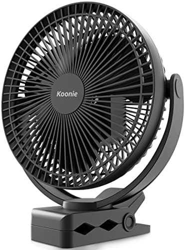 Koonie 10000mAh Rechargeable Portable, 8-Inch Battery Operated Clip on Fan, USB, 4 Speeds, Strong Airflow, Sturdy Clamp for Office Desk Golf Car Outdoor Travel Camping Tent Gym Treadmill