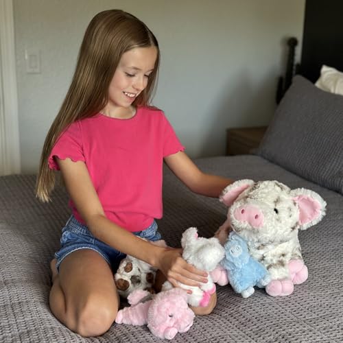 Image of Pig Stuffed Animal with 4 Baby Piggy Toys, Spotted Pig Plush, 16 inch