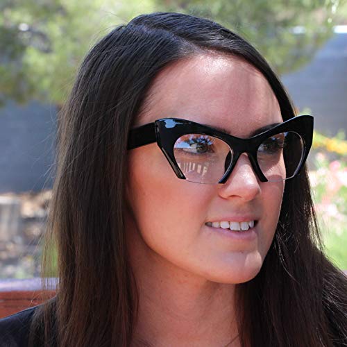 Flawless Eyewear 43248-37491 Cat Eye Eyeglasses Women Retro Vintage Razor Clear Lens Style Half Cut Off Frame thumb #4