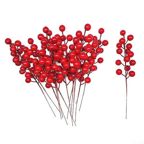 24 Artificial red Berry Stems, Christmas Berry Branches red Berry Holiday Home Decor and Crafts Picking.