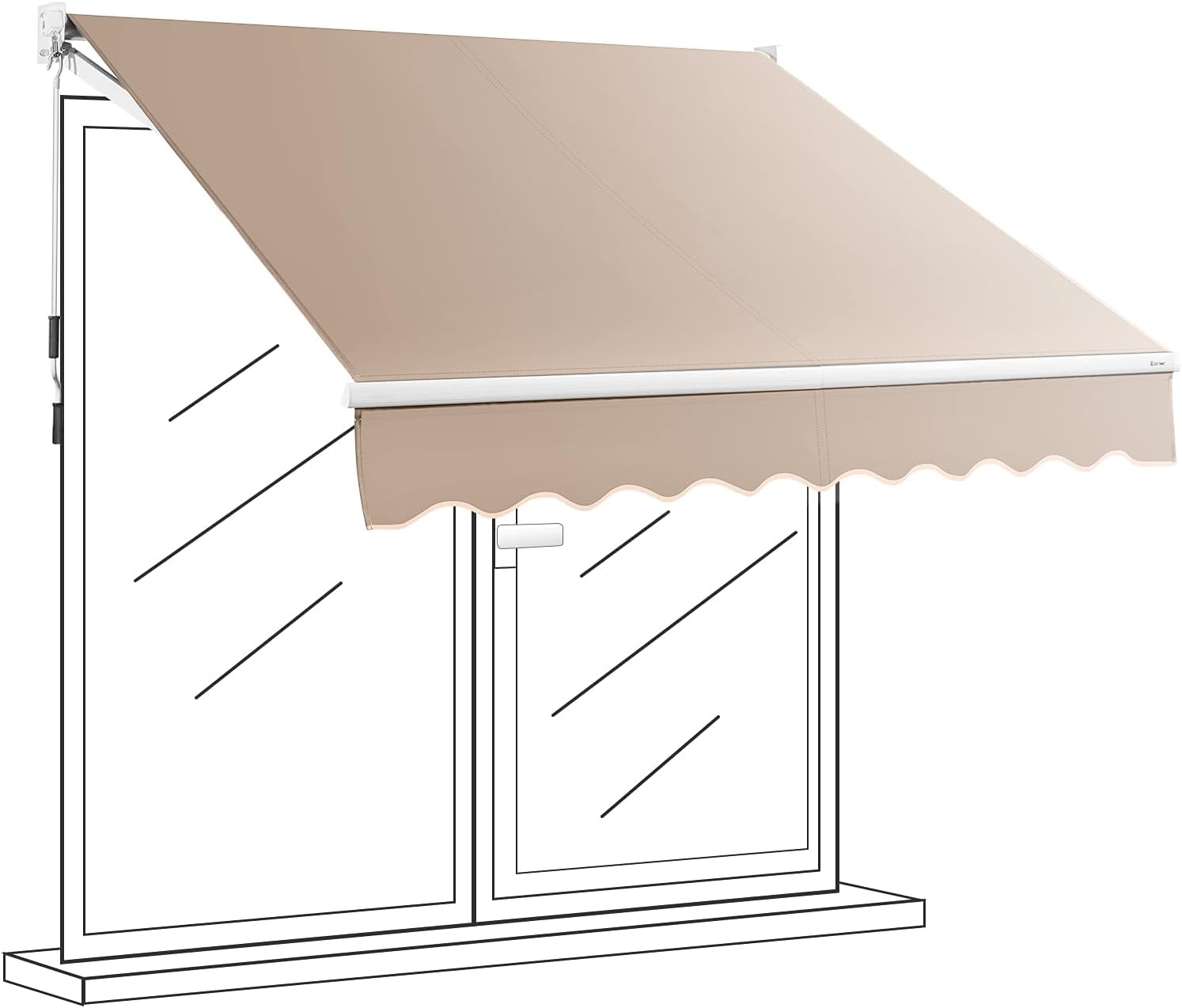 GOPLUS Toldo Retráctil Exterior(Beige, 250 x 200 cm) | Toldo Enrollable Impermeable, con Manivela, Ángulo Ajustable 40-100°y Brazo Articulado, para Terraza Jardín Tienda