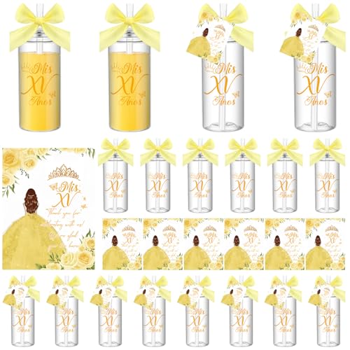Honeydak 25 Sets Quinceanera Party Favors Tumbler Lids Straws, Gold
