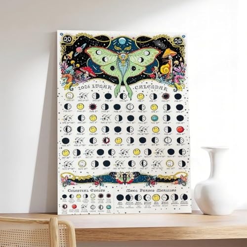 Poster sur toile phases lunaires 2026 impression textile Premium