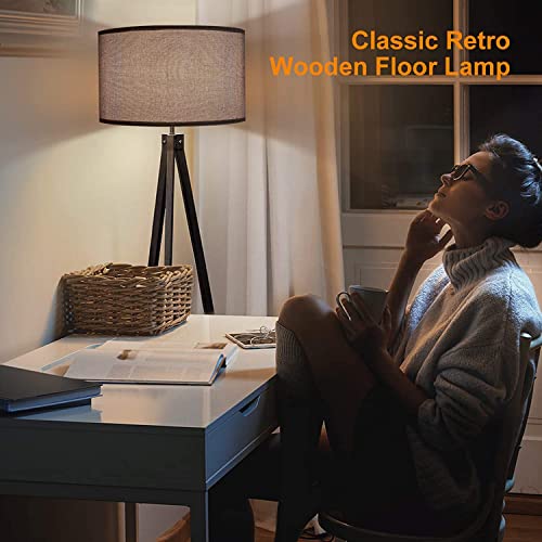 Lepower Wood Tripod Floor Lamp, Mid Century Standing Lamp, Modern Design Standing Lamp For Living Room, Bedroom, Study Room And Office, Flaxen Lamp Shade With E26 Lamp Base #TOP1