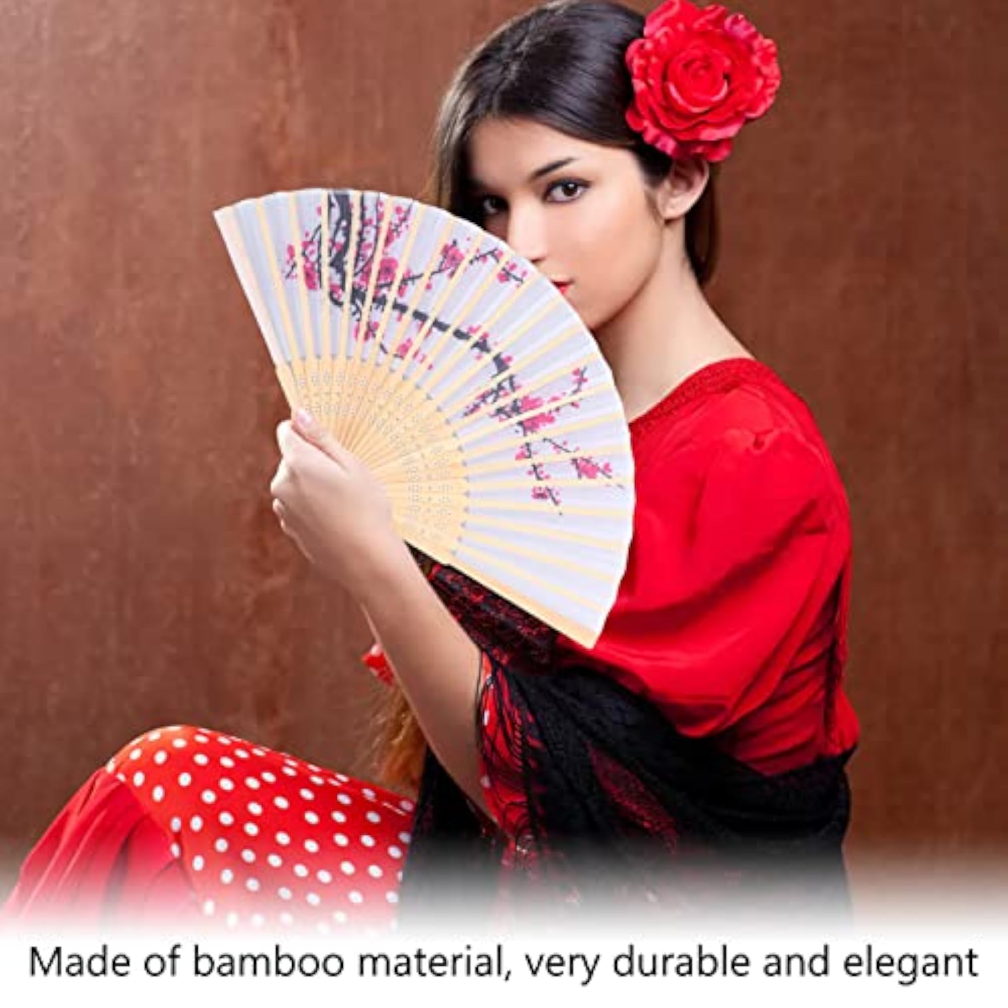 Elegant Plum Flower Pattern Folding Fan, Compact