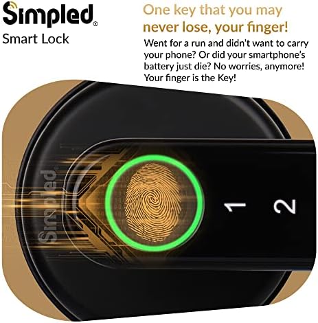 Simpled LeverLine Smart Lock, Fingerprint Keyless Security Entry Door Lock, Bluetooth Electronic Deadbolt, Touch Keypad, Smartphone Access (Dark)