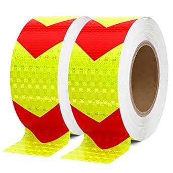 SEVEN SPARTA Arrow Reflective Safety Tape 2 Inch x100 Feet Caution Reflector Waterproof Outdoor Conspicuity Tape for Vehicles, Trailers, Boats, Signs (Red and Yellow)
