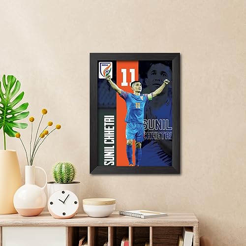 Image of TenorArts Sunil Chhetri Poster Frame Laminated Photo Framed Painting with Matt Finish Black Texture (12 inches x 9inches)