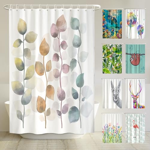 arteneur® - Bunte Blätter - Anti-Schimmel Duschvorhang 200 x 200 - Recycelt mit Öko-Tex Standard 100 - Beschwerter Saum, Blickdicht, Wasserdicht, Waschbar, 12 Ringe & E-Book