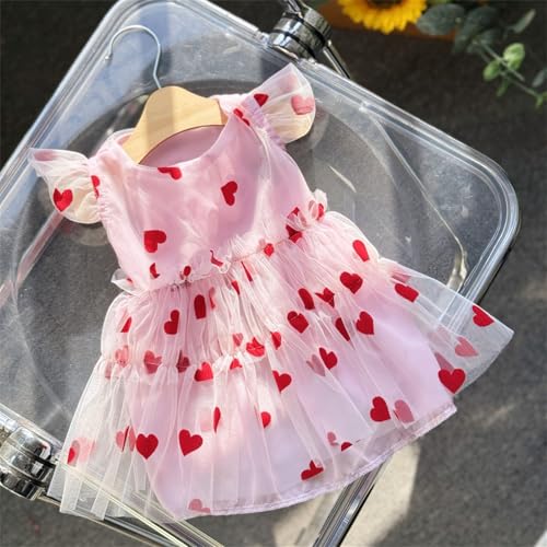 Yaopelky Niedliches Hundekleid, Prinzessinnen-Herz, Blume, Haustierkleidung für Katzen, kleine, mittelgroße Hunde, atmungsaktiv, Welpen, Tüllkleid, Haustier-Outfit für Yorkie, Teddy, Chihuahua,