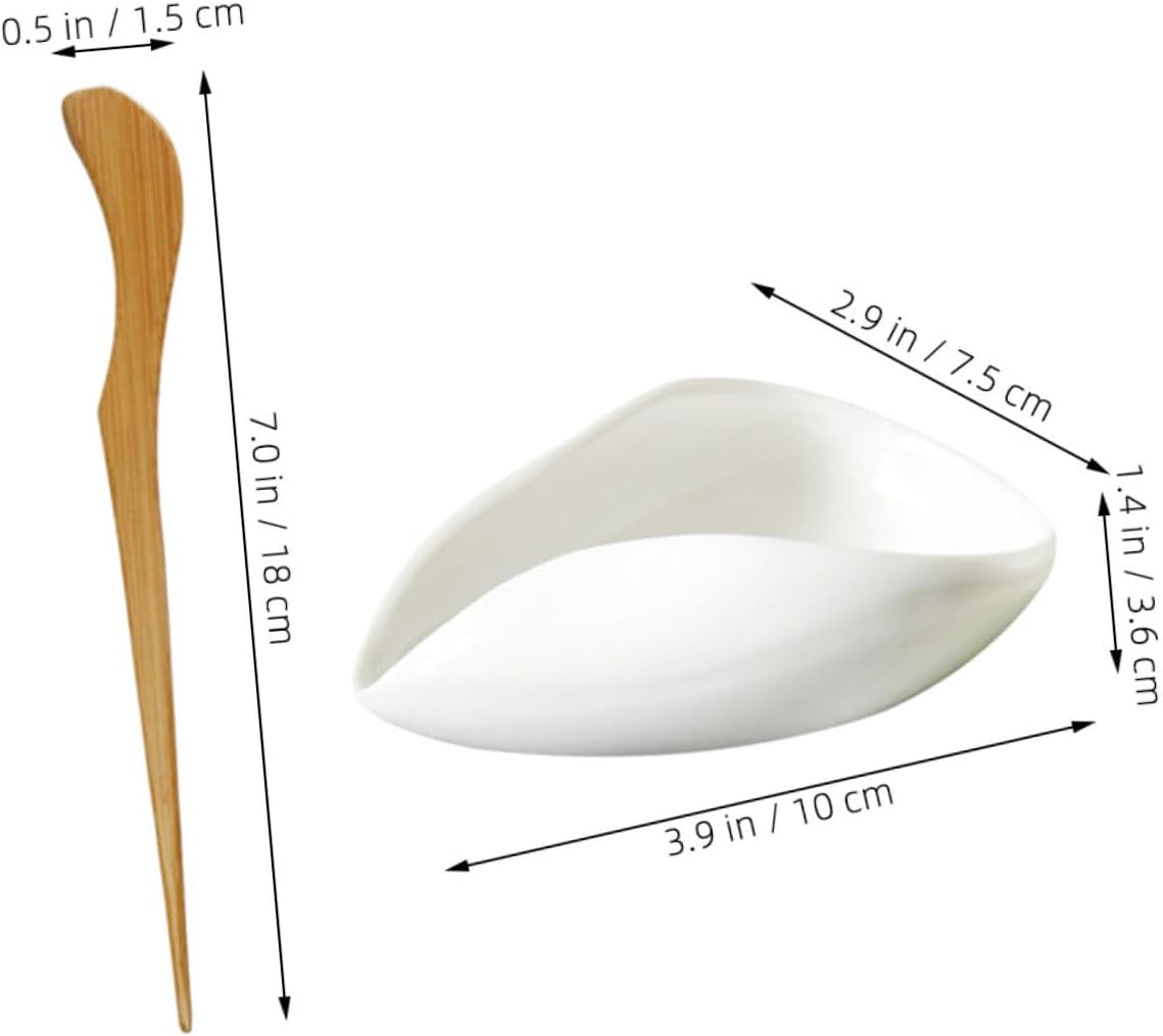 VOSAREA 3-Piece Ceramic Tea Set Kung Fu Tea Scoop Nonstick Spoon Multi-functional Loose Dispenser for Coffee Beans and Sugar