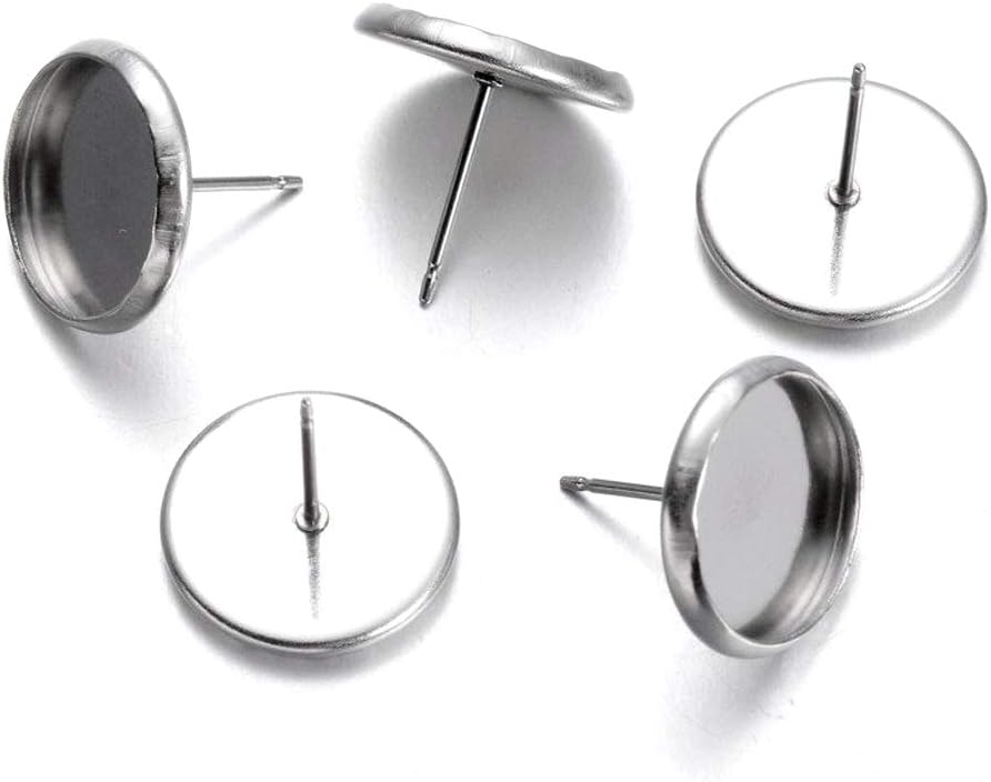 Craftdady 50Pcs Stainless Steel Stud Earring Cabochon Setting Post Cup Fit for 12mm