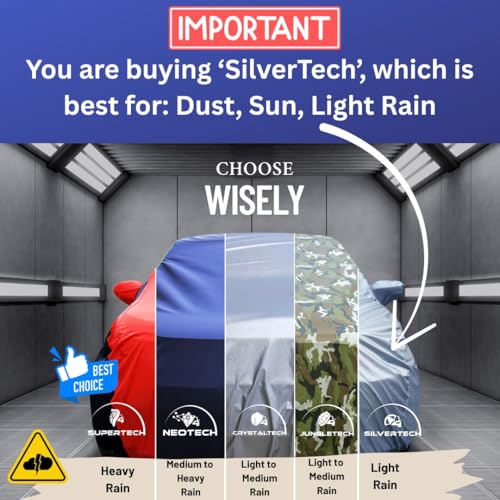 Image of NEODRIFT 'SilverTech' Car Cover for Tata Zest (100% Water-Resistant, All Weather Protection, Tailored Fit, Multi-Layered & Breathable Fabric) (Colour: Silver)