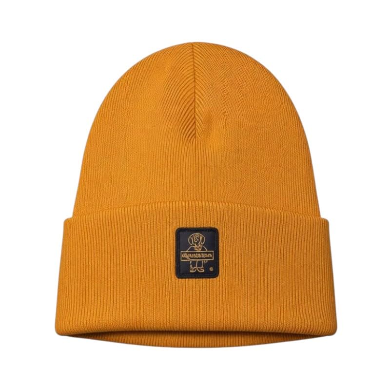 RefrigiWear Cappello Clark Hat B31918 B01406 Berretto Giallo Senape con Risvolto e Patch Logo Cuffia in Maglia Unisex