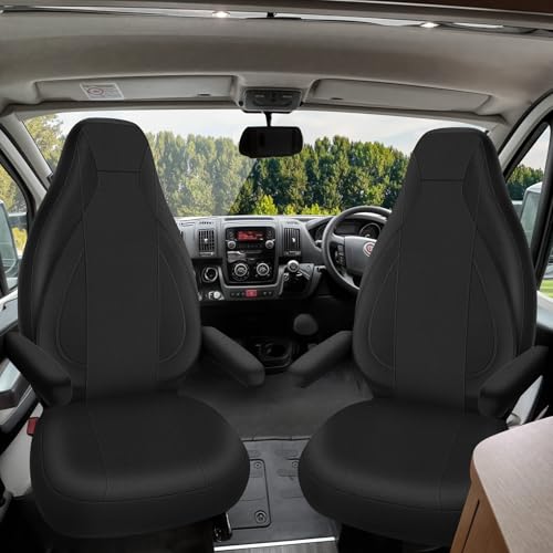 Auto Sitzbezüge für FIAT Ducato Citroen Jumper Peugeot Boxer PossL 2 Win Knaus Adria Carthago Pilote Laika Wohnmobil Schonbezüge Autositzbezüge Schwarz