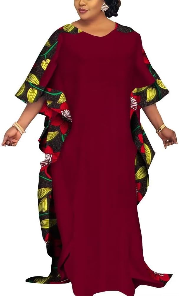 Afrilisco Satin Dresses for Women 3/4 Sleeve Kaftan African Dashiki Party Dresses Cocktail Dress Lady Wedding Guest Dress